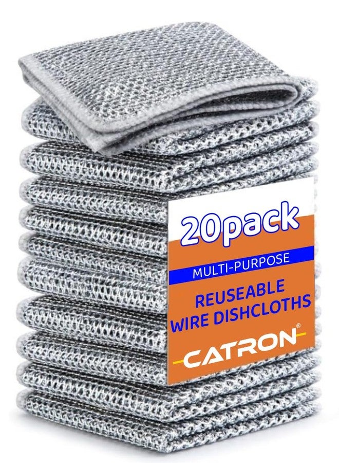 Catron Pack of 20 Multipurpose Wire Dishwashing Rags for Dry and Wet Stainless Steel Scrubber 2 Layer Non-Scratch Mesh Wire Dish Cleaning Scrubber Cloths or Washing Dishes Sin - Image 1